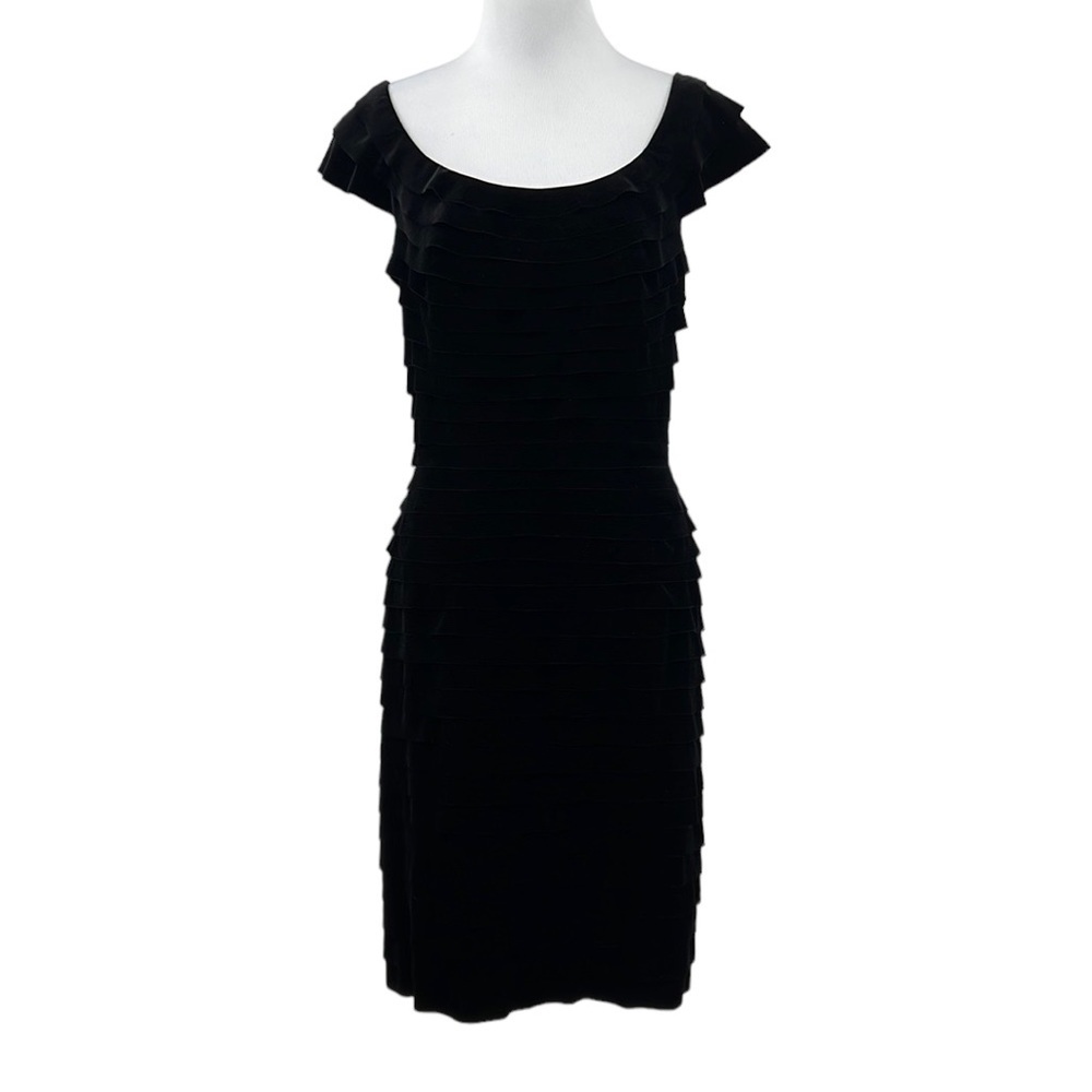 Tadashi Shoji Collection Dress Womens Small Black Velvet Ruffle Tiered Cocktail